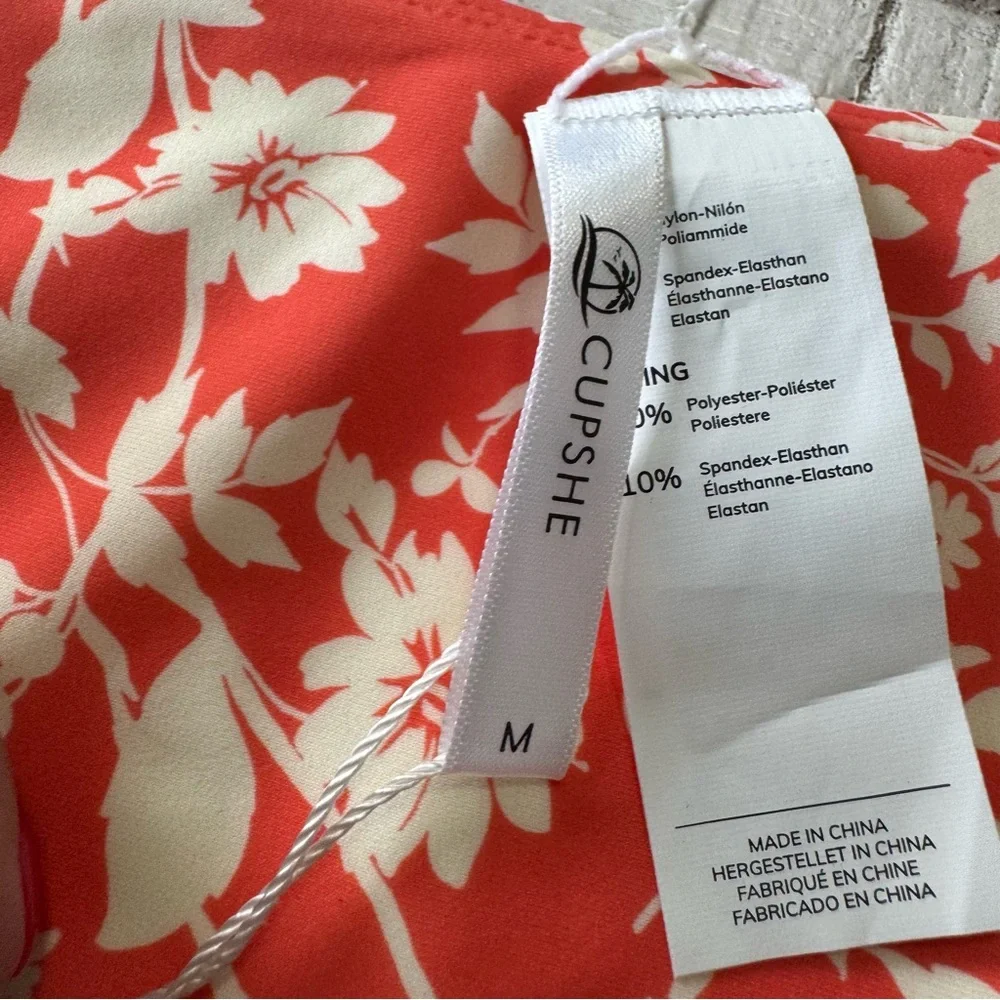 Cupshe Coral Orange Floral Bikini‎ Bottom NWT size Medium Hi-Cut Cheeky